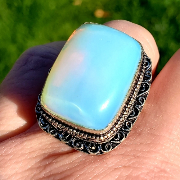 New Opal Opalite 925 Silver Statement Ring. - Picture 2 of 16